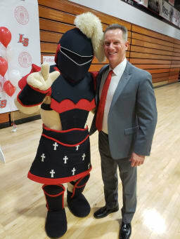 Aaron Marshall and mascot
