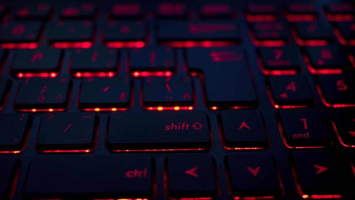 black keyboard with red lights