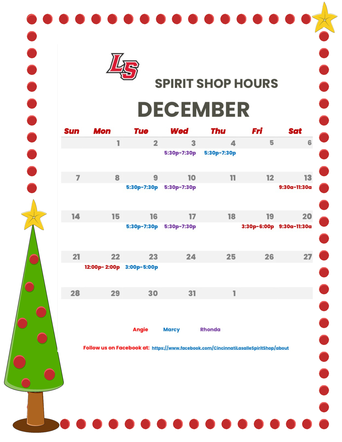 La Salle Spirit Shop Calendar